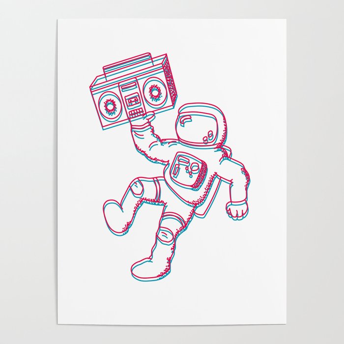 3D Trippy Astronaut And Boombox (White) Poster By Juliatheillustrator |  Society6
