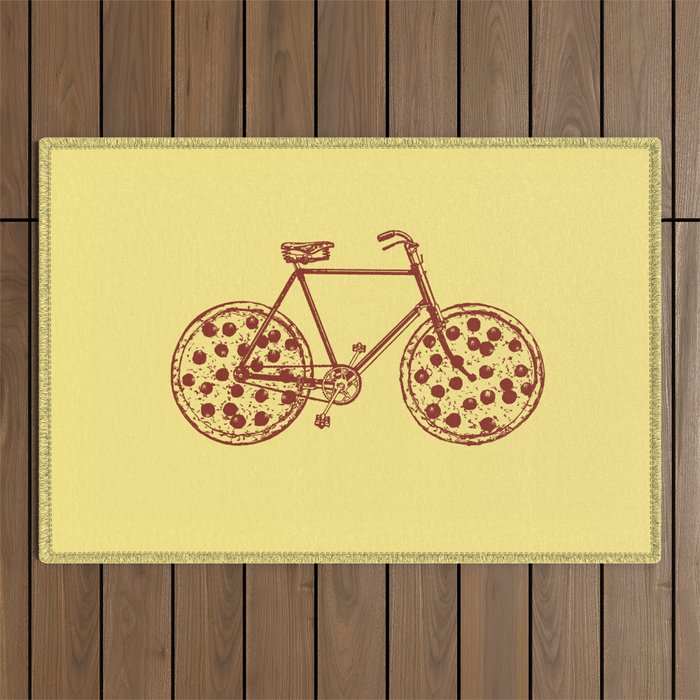 Bicycle with Pepperoni Pizza Tires Outdoor Rug