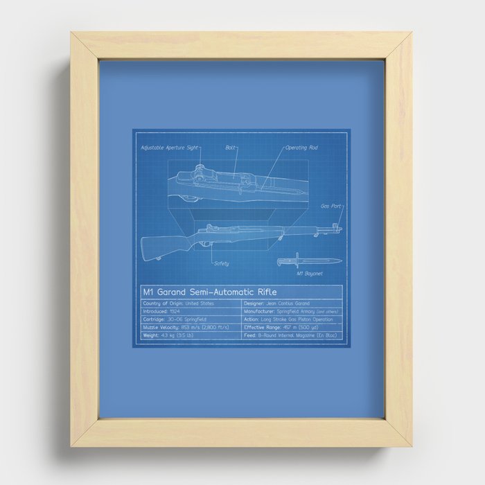 M1 Garand Blueprint Recessed Framed Print