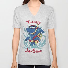 Angry Jaws Shark Print V Neck T Shirt