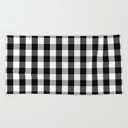 Large Black White Gingham Checked Square Pattern Beach Towel
