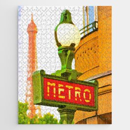  Paris Metro Paris, France Eiffel Tower Street Scene watercolor colorful portrait painting Jigsaw Puzzle