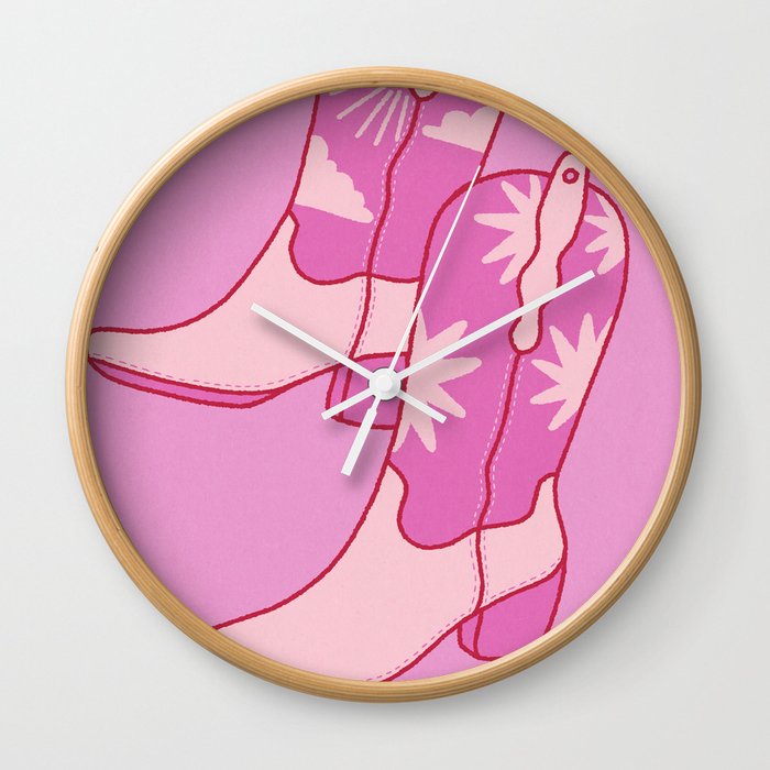Cowgirl Boots Pink Cowboy Western Wall Clock