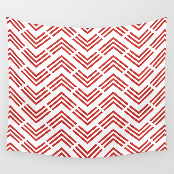 Red and White Chevron Rhombus Arrow Pattern 2022 Trending Color Pantone Red Alert 18-1559 Wall Tapestry