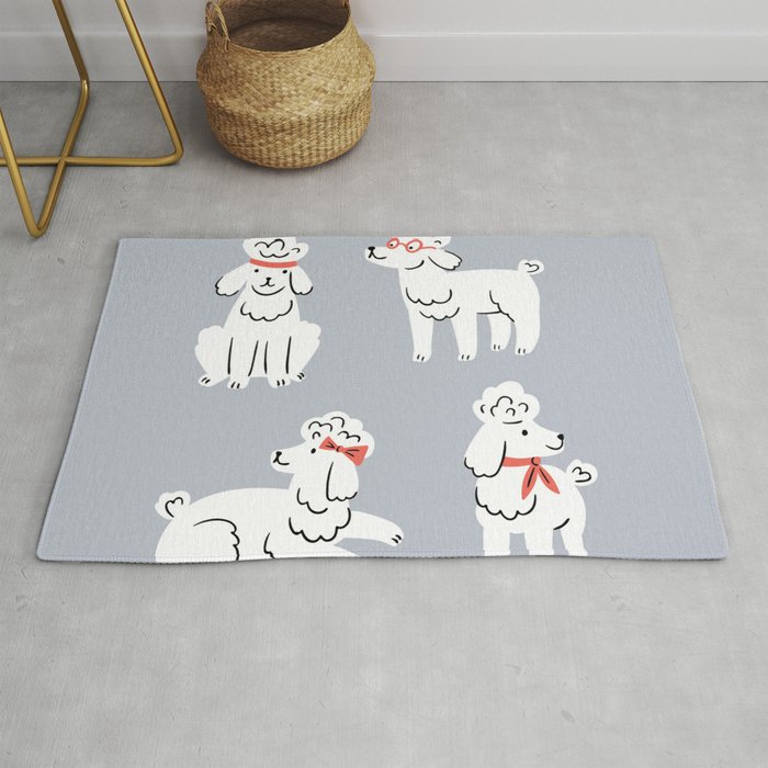 Vector Poodles On Grey Background Cute Rug