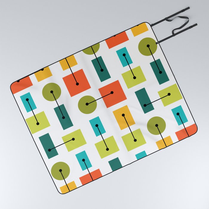 Atomic Age Simple Shapes Multicolored Picnic Blanket