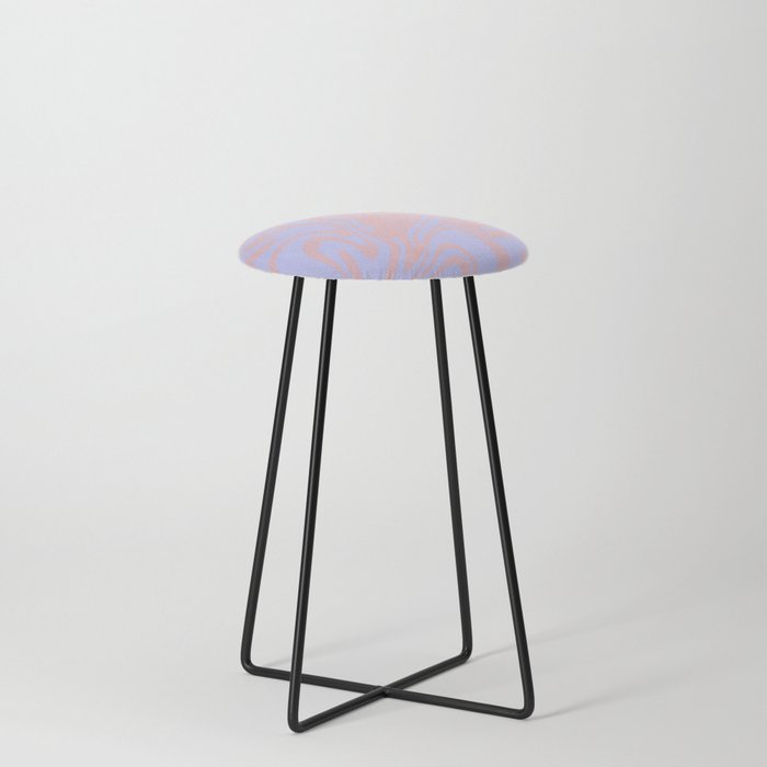 Periwinkle Blue And Blush Rose Pink Liquid Marble Abstract Pattern Counter Stool