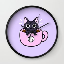 Pastel Coffee Cat | Nikury Wall Clock | Kawaii, Drink, Cartoony, Drawing, Kitten, Goth, Mug, Kitty, Coffee, Happy 