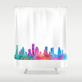Houston Skyline Watercolor Blue Orange Pink Purple Green Cityscape Houston Texas US City Skyline Shower Curtain