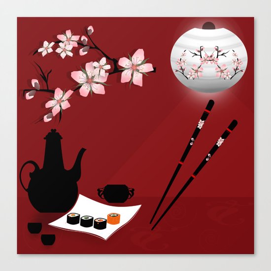 Oriental cuisine . Sushi and rolls . Canvas Print