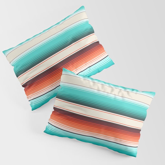 Navajo White, Turquoise and Burnt Orange Southwest Serape Blanket Stripes Pillow Sham