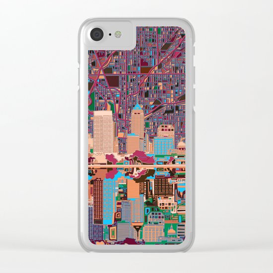 indianapolis city skyline purple Clear iPhone Case