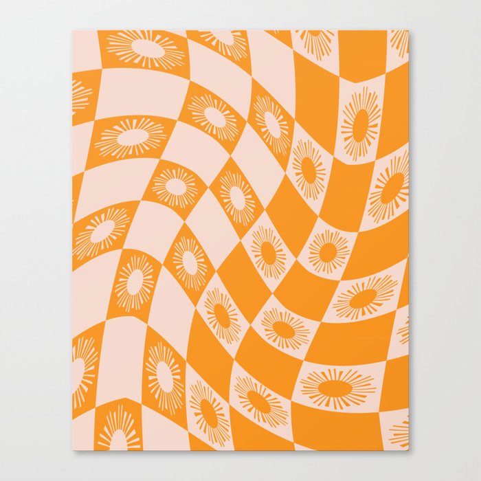 Abstract Sun Checker Pattern 2 in Orange Pink Canvas Print