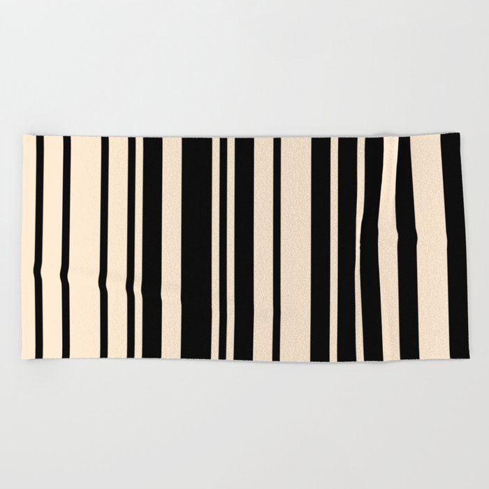 Elegant Stripes Chaotic Stripes Black Beige Beach Towel