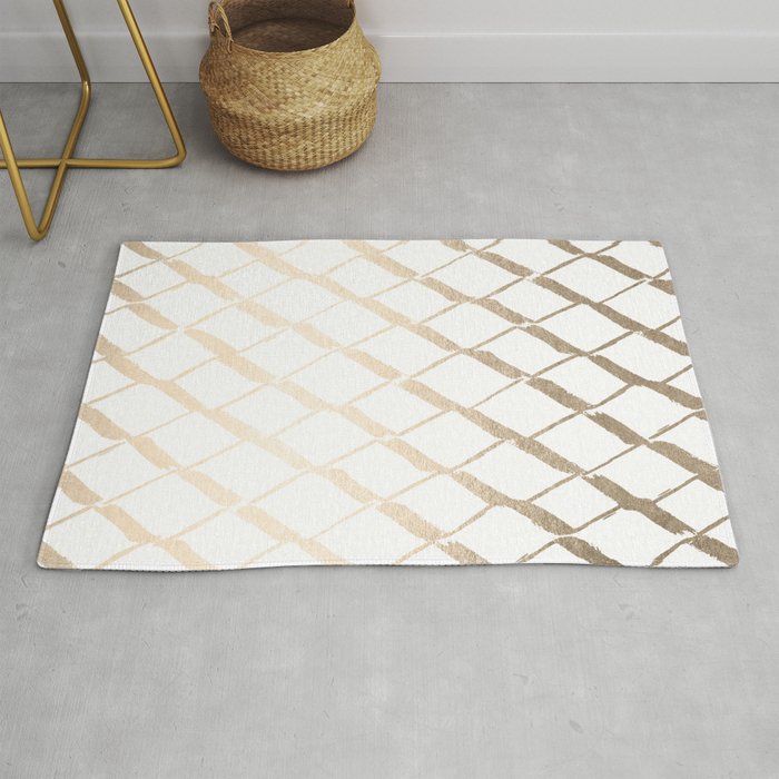 Luxe Gold Diamond Lattice Pattern On White Rug By Naturemagick Luxe Gold Diamond Lattice Pattern On White Rug