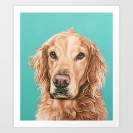 Handsome Golden Retriever Painting, Golden Retriever Portrait, Stately Golden Retriever Dog Art Art Print