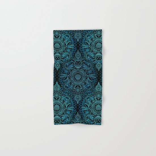 Black & Aqua Protea Doodle Pattern Hand & Bath Towel