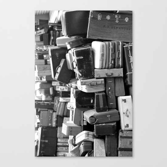 TOWER OF LUGGAGE in Black & White Canvas Print