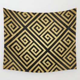 black and gold high fashion greek key pattern tapestries