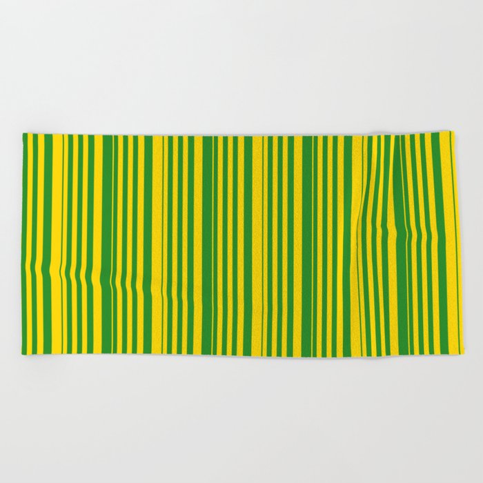 Yellow & Forest Green Colored Pattern of Stripes Beach Towel