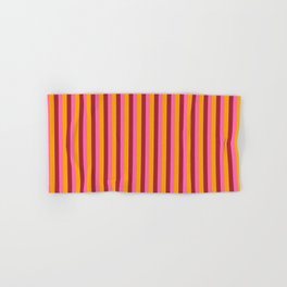 [ Thumbnail: Hot Pink, Brown & Orange Colored Lines Pattern Hand & Bath Towel ]