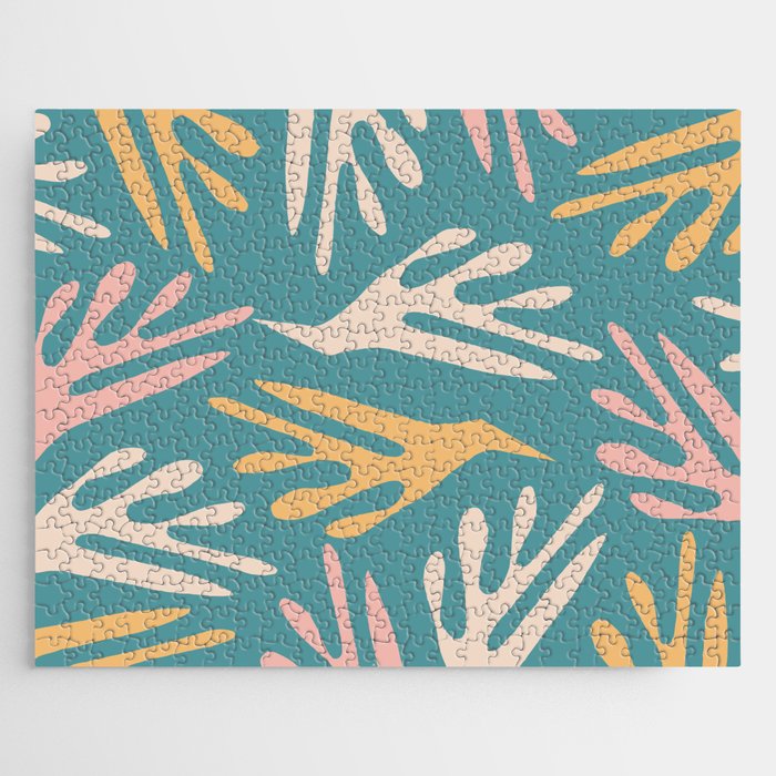 Ailanthus Cutouts Abstract Pattern Teal Blush Mustard Jigsaw Puzzle