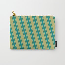 [ Thumbnail: Dark Khaki and Dark Cyan Colored Pattern of Stripes Carry-All Pouch ]
