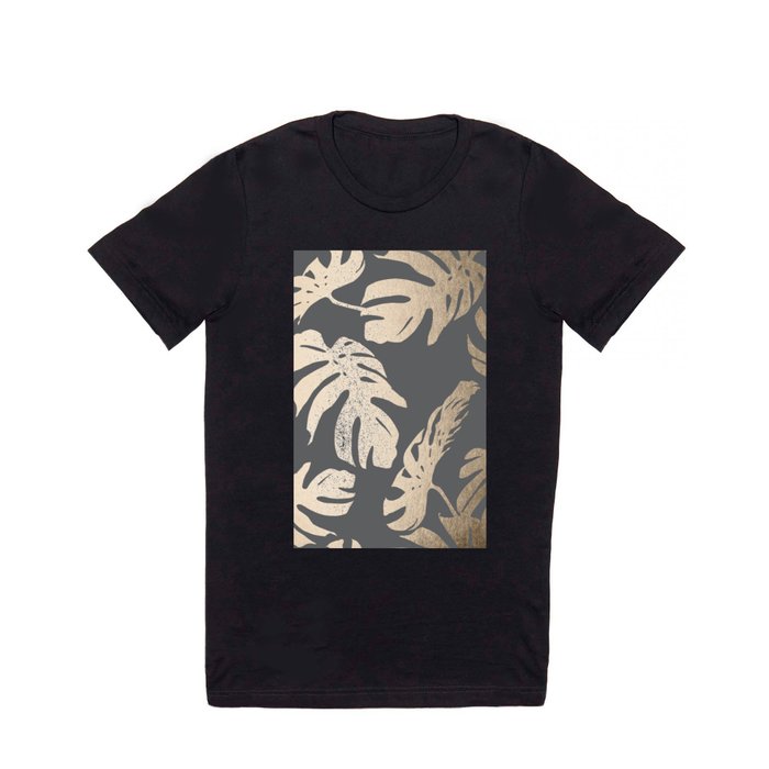 Simply Tropical Palm Leaves White Gold Sands on Storm Gray T Shirt
