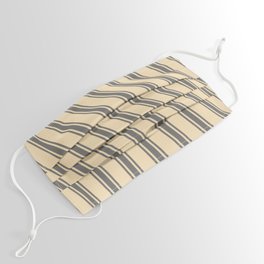 [ Thumbnail: Tan and Dim Grey Colored Striped Pattern Face Mask ]