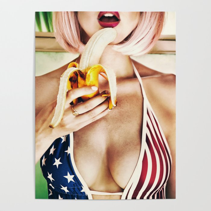 Hot girl banana us flag bra Poster by qpartz