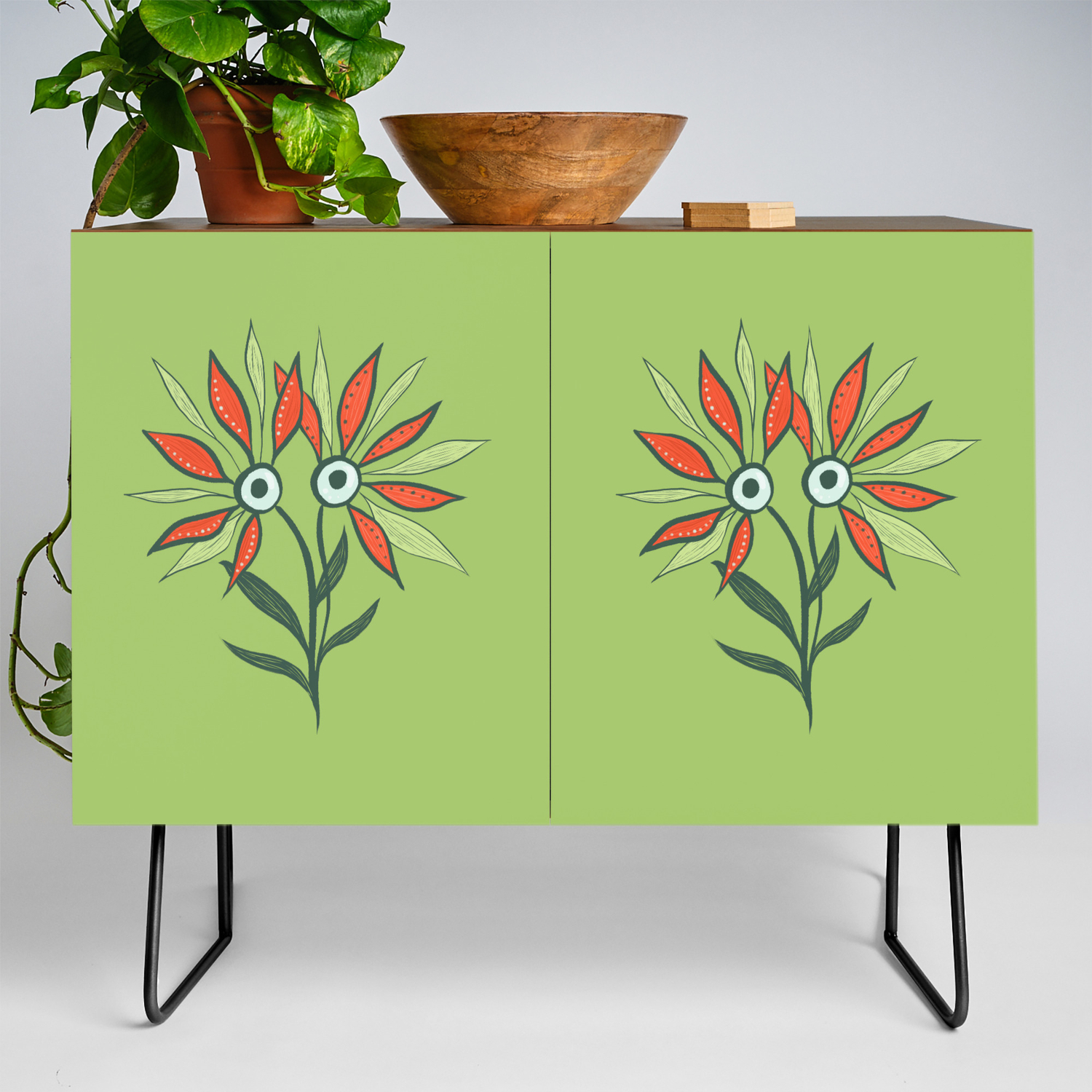 Cute Eyes Flower Monster Credenza By Borianagiormova Society6