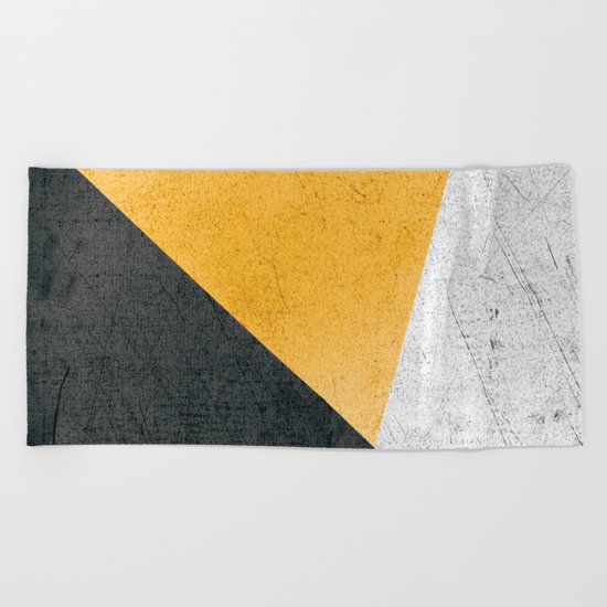 Modern Yellow & Black Geometric Beach Towel