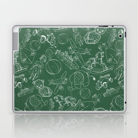 Green Chalk Board With White Children Toys Seamless Pattern    Laptop & iPad Skin