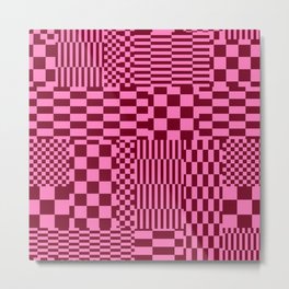 Glitchy Checkers // Raspberry Metal Print