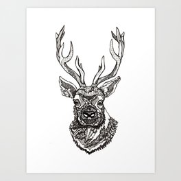 Spirit Elk Art Print | Pattern, Zentangle, Spiritanimal, Animalhead, Black and White, Mandala, Reindeer, Animal, Illustration, Drawing 