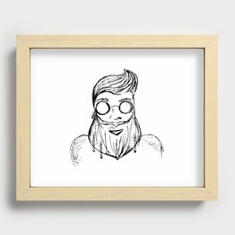 Portrait of a brutal hipster man in the technique of ink sketch. Recessed Framed Print