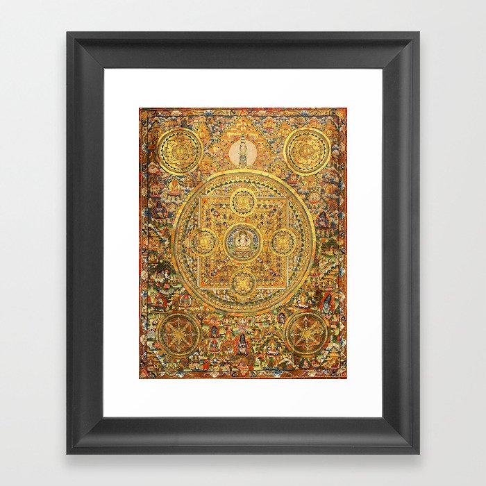 Buddhist Gold Avalokiteshvara Mandala Thangka Framed Art Print