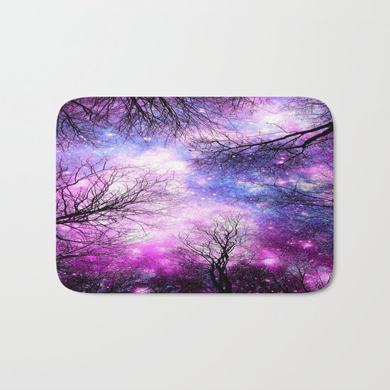 Black Trees Purple Fuchsia Blue Space Bath Mat