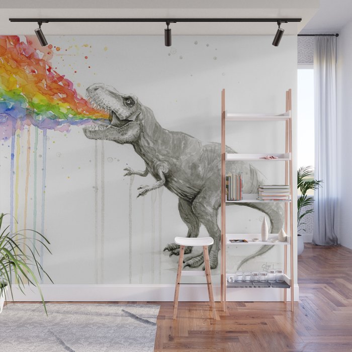 T-Rex Dinosaur Vomits Rainbow Wall Mural