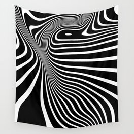Difuz Lines Retro Shapes And Lines Black And White Optical Art Wall Tapestry