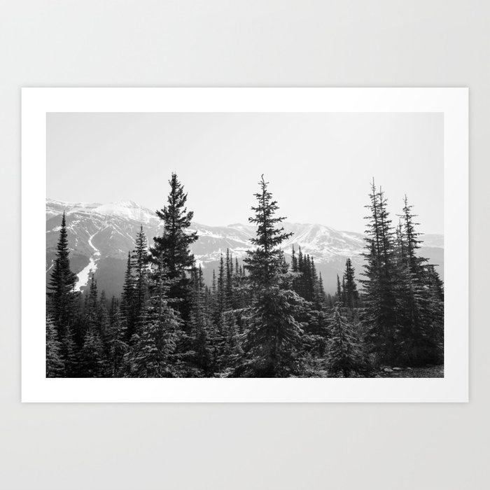 Jasper Landscape Photography | Pine Trees | Mountains | Black and White Prints Art Print