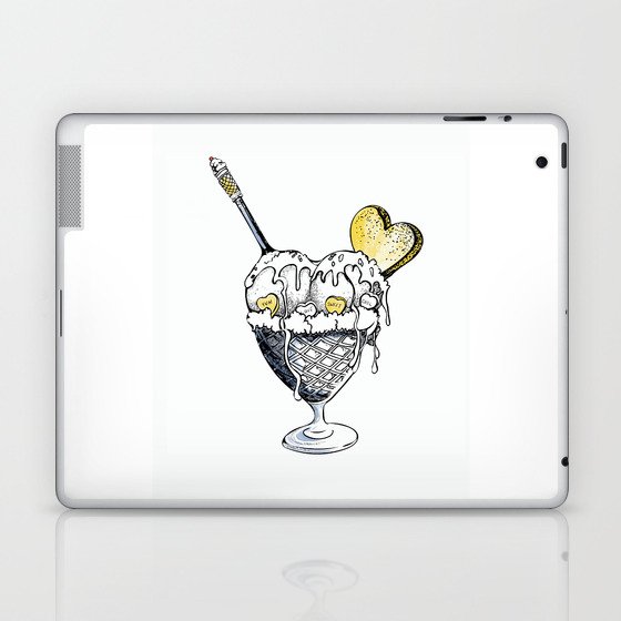 Ice cream in vintage waffle bowl with spoon and heart cookie Laptop & iPad Skin