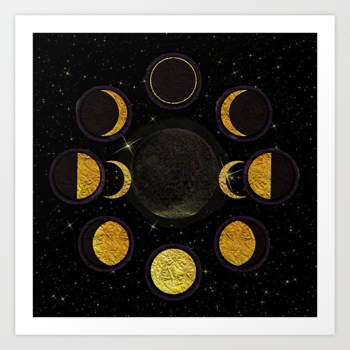 Black & Gold Moon Phases Art Print