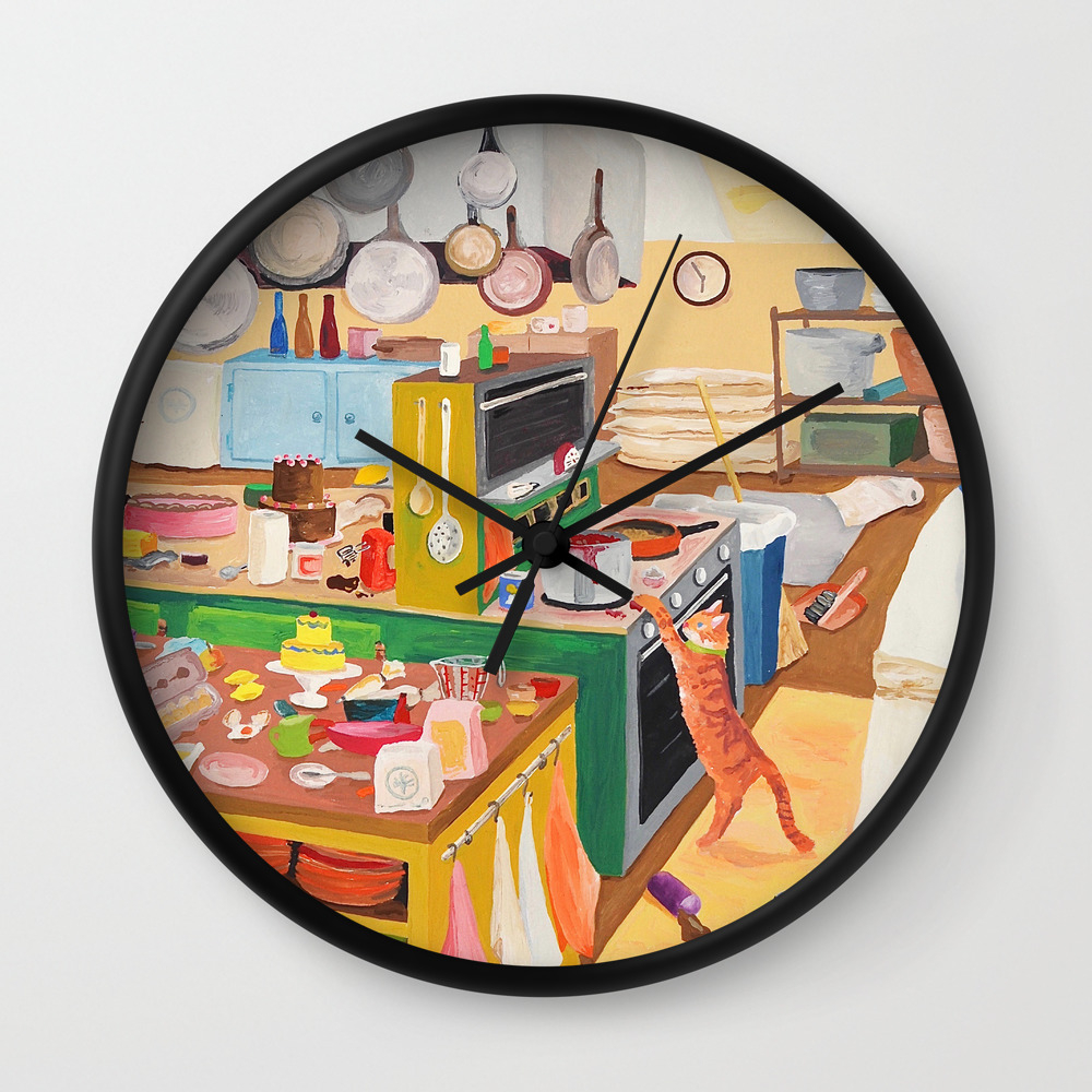 A Cat In The Kitchen Wall Clock By Dasbrooklyn Society6,Cute Kawaii Wolf Girl Drawing