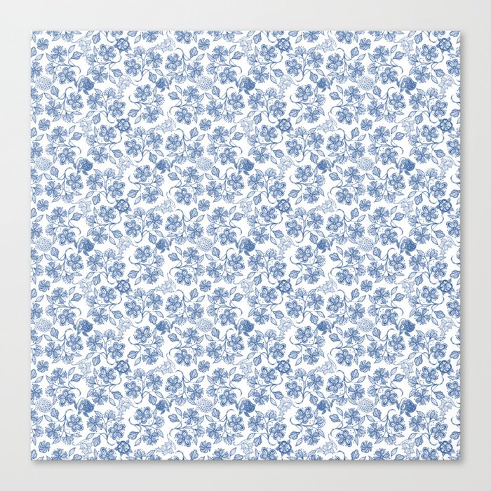 Pretty Indigo Blue and White Ethnic Floral Print Canvas Print