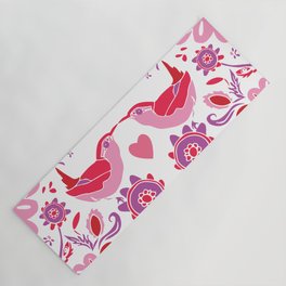Kissing Birds with Hearts, Valentine's Day Pink and Red Yoga Mat