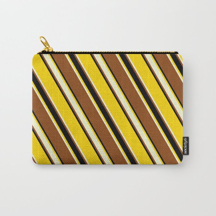 Yellow, Light Yellow, Brown & Black Colored Stripes Pattern Carry-All Pouch