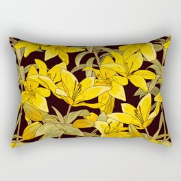 Vintage pattern with yellow lily. Tropical floral print with flowers, buds and leaves Rectangular Pillow