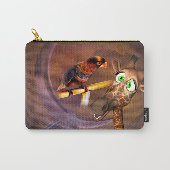 Funny cute giraffe with parrot Carry-All Pouch