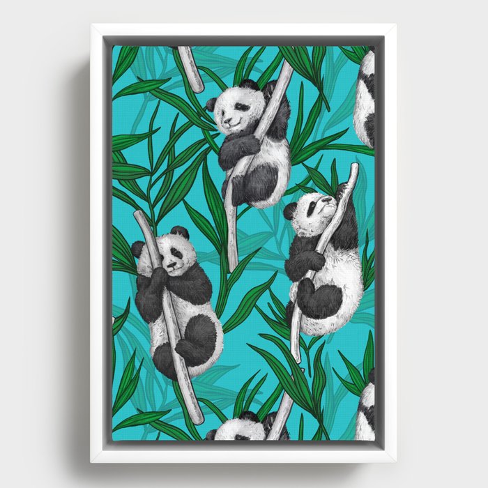 Panda cubson turquoise Framed Canvas